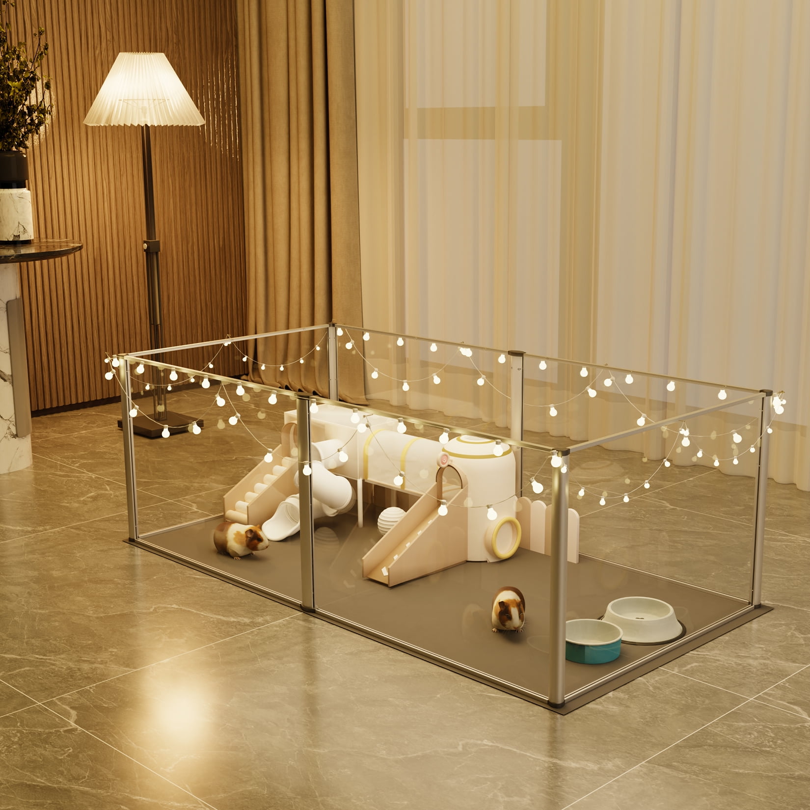 BingoPaw Clear Acrylic Playpen Guinea Pig Fence Play Pen Box with Waterproof Floor Pad for Rabbit, Hedgehogs, Hamsters, Small Animals