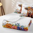 thumbnail image 4 of Erosebridal Cute Highland Cow Bed Spread Queen,Cartoon Animal Colorful Flower Print Queen Coverlet Set For Boys Kids,3-Piece, 4 of 7