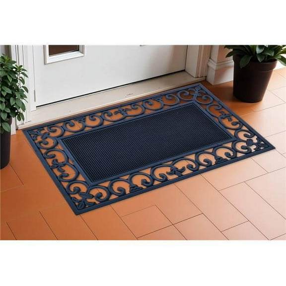 HomeRoots 573957 Modern Rectangle 18 x 30 in. Black Rubber Outdoor Machine Made Door Mat