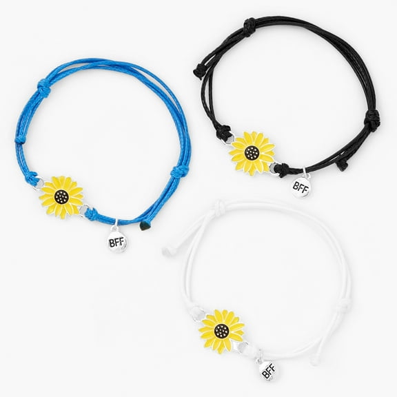 Claire's Best Friends Sunflower Adjustable metal Bracelets for tween, teen, adult (3 Pack)