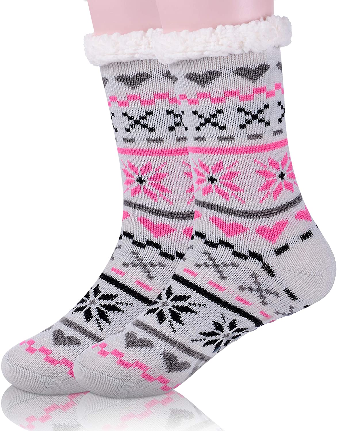 Womens Fuzzy Slipper Socks Warm Thick Knit Heavy Fleece lined Fluffy