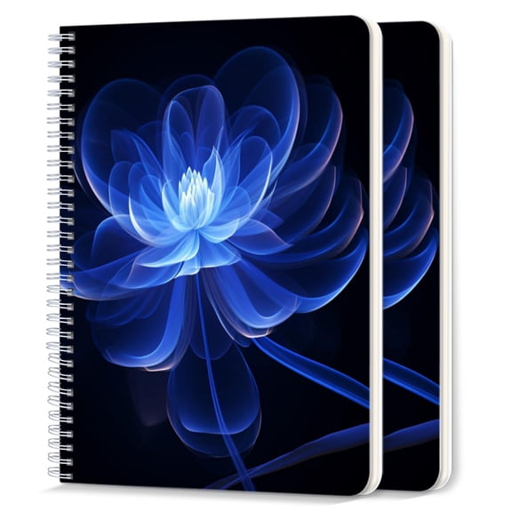 Spiral Notebook,College Ruled Journal,8.26" x 5.71" 50 Sheets/100 Pages,2 Pack - Blue Lotus Flower Made of Light With Abstract And Technological Feel