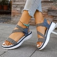 thumbnail image 2 of Women's Wide Width Flat Sandals, Breathable Woven Fabric Open Toe Shoes with Adjustable Ankle Strap, Comfortable Soft Sole Walking Shoes for Summer, Beach, Daily Wear - Black/Gray/Beige, 2 of 10