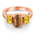 thumbnail image 3 of Gem Stone King 2.40 Ct Oval Brown Tiger Eye Yellow Citrine 18K Rose Gold Plated Silver Ring (Size 6), 3 of 6