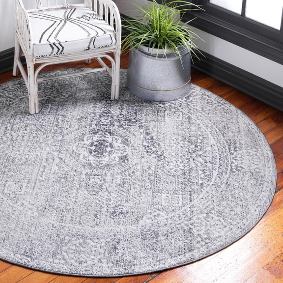 Unique Loom Brighton Collection Area Rug - Bushwick (3' 3" Round Gray/Beige)