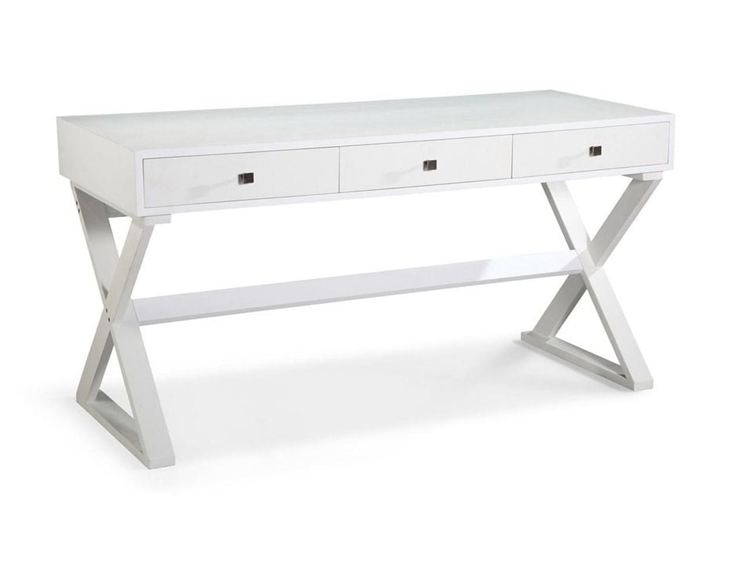 Bureau Willow en blanc, bureau en MDF, bureau blanc avec tiroirs, bureau blanc mat, bureau blanc avec pieds en bois, bureau blanc X-Base, bureau de salon, bureau, bureau de chambre