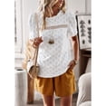thumbnail image 2 of Slatcetga Women T Shirt Lace Trim Round Neck Short Puff Sleeve Pure Color Casual Lady Pullover Top for Spring Summer White M, 2 of 7