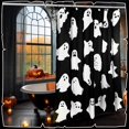 thumbnail image 4 of Ghost Shower Curtain Set, 72" W x 72" H Cute Halloween Ghost Shower Curtain with 12 Spooky Bath Hooks Scalloped Home Bathroom Decoration, 4 of 6