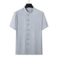 thumbnail image 2 of YLSDY Fashion Men's Vintage Button Down Shirt Stand Collar Short Sleeve T-Shirts Stylish with Multi Pockets Business Casual Dress Work Shirts Gray XXXL, 2 of 4