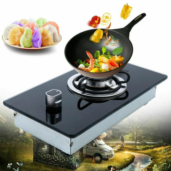 Mkyiongou 1 Burner Boat Caravan RV Camper Gas Cooktop LPG Gas Stove Hob W/Tempered Glass