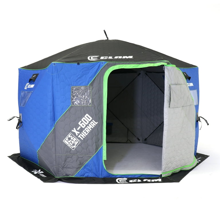 Clam X-400 Portable 4 Person 8' Pop Up Ice Fishing Thermal Hub Shelter Tent