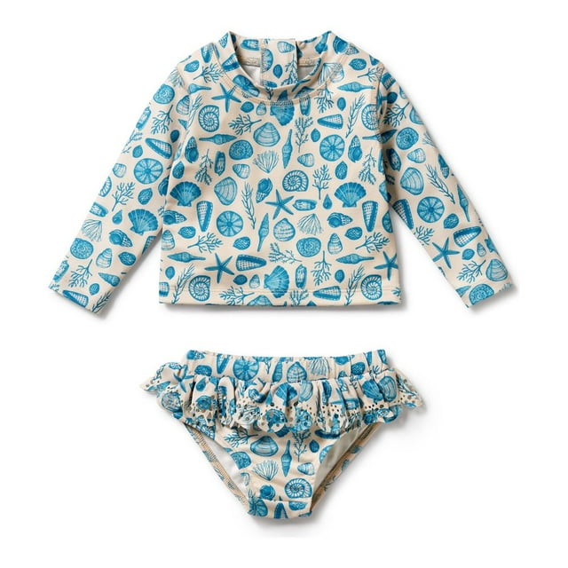Wilson+Frenchy Ensemble de Natation Rashie Cutwork - Coquillages (12-18 Mois, 10-12 kg)