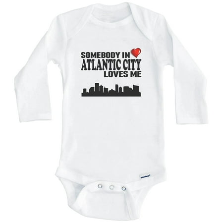 

Somebody In Atlantic City Loves Me One Piece Baby Bodysuit (Long Sleeve) 6-9 Months White