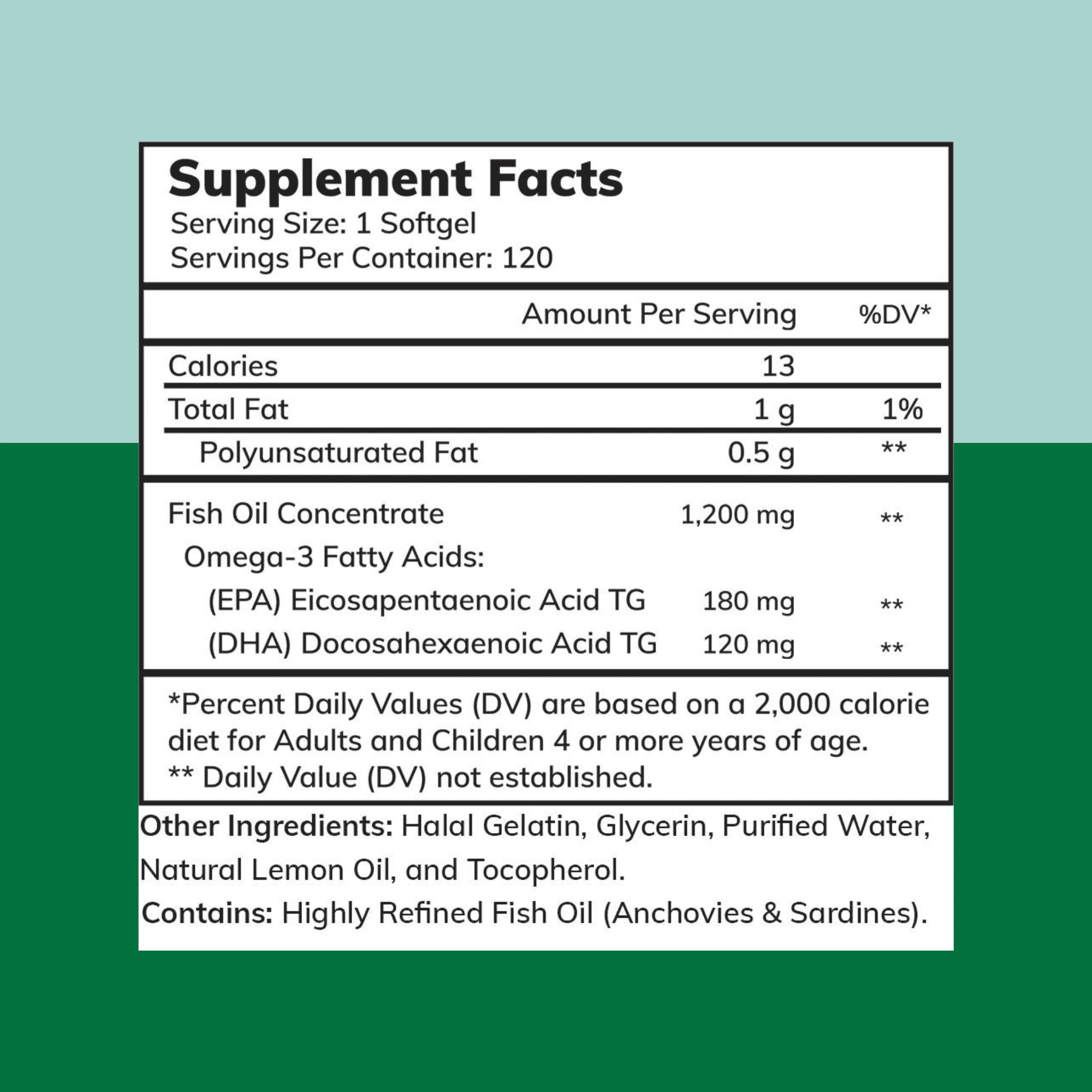 Zaytun Vitamins Halal Fish Oil 1200mg Omega-3, Supports Heart & Brain Health, One Per Day 120 Softgels (4 Months Supply), Made in USA, Halal Vitamins