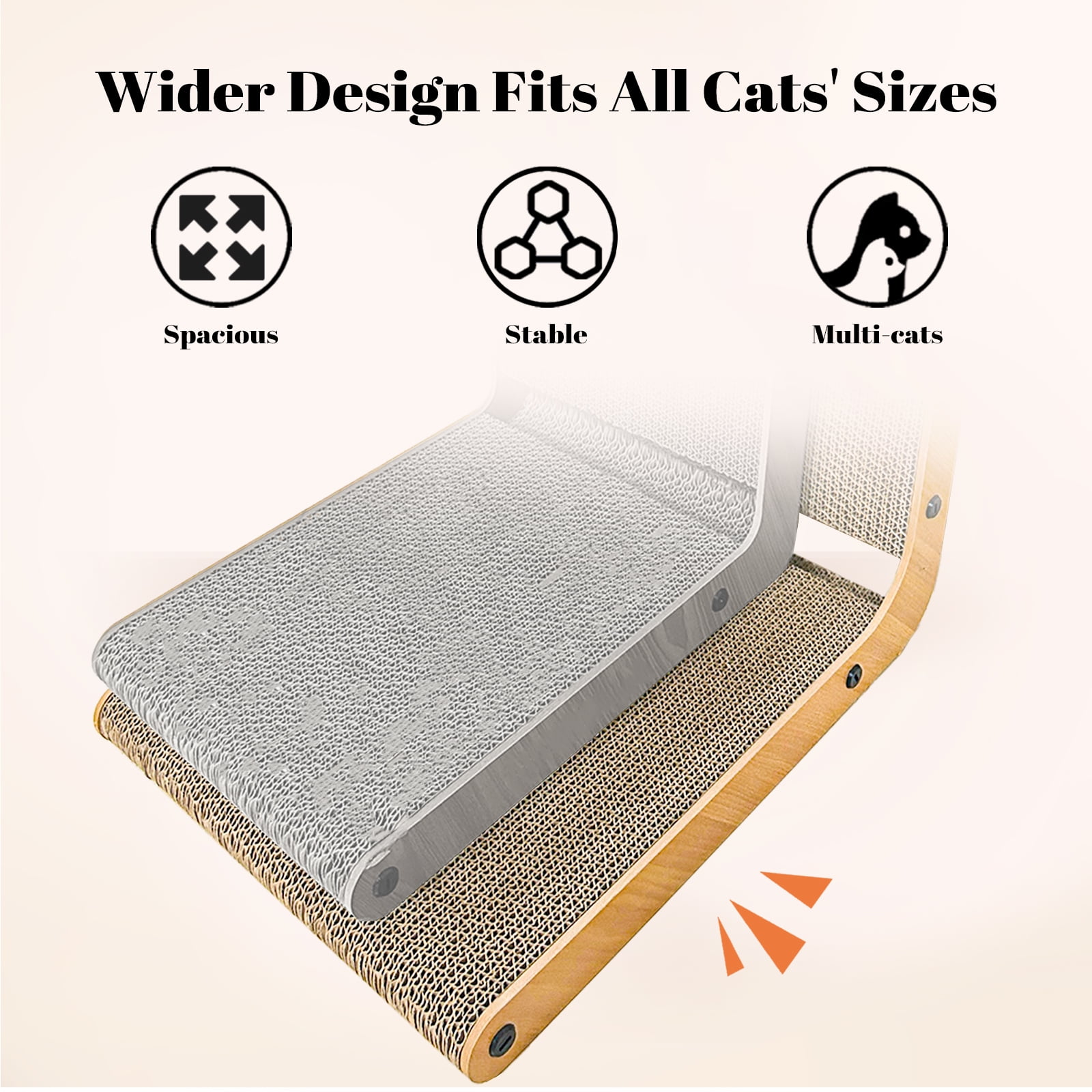 CheerPals Cat Scratcher, 12.6"x20.3"x23.6" L-Shaped Scratching Board，120° Scratch Post with Bell Teaser-wand for Indoor