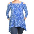 thumbnail image 1 of Avital Womens Cold Shoulder Asymmetrical Trapeze Shirt (Blue White Paisley, Medium), 1 of 1