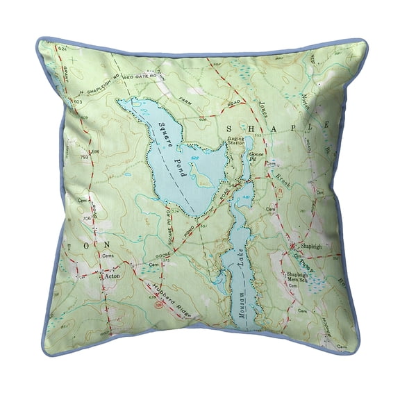 Betsy Drake HJ870 Square Pond, ME Nautical Map Large Corded Indoor & Outdoor Pillow - 18 x 18 in.