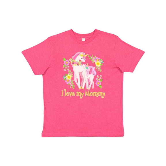 Inktastic I Love My Mommy Unicorn with Pink and Yellow Flowers Youth T-Shirt
