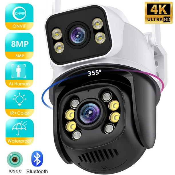 Cámara de seguridad IP PTZ 4K de 8MP, protección con pantalla de doble lente, visión nocturna a Color, seguimiento automático, CCTV, aplicación ICSEE