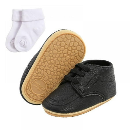 

Infant Baby Boys Girls Classic PU Leather Wedding Loafers Brogue Toddler Oxford Dress Shoes First Steps Walking Flat Lazy Crib Shoe + Socks 0-18Months