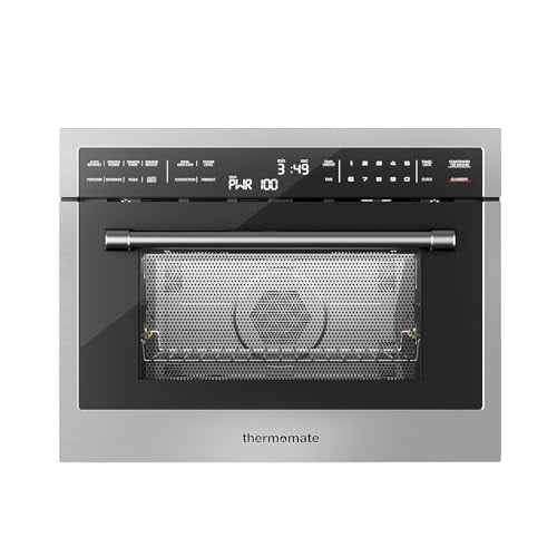 Horno microondas y de convección empotrable de 24 pulgadas, ThermoMate de 1.6 pies cúbicos, 1000 vatios de potencia, sensor de cocción, pantalla LCD táctil, acabado en acero inoxidable.