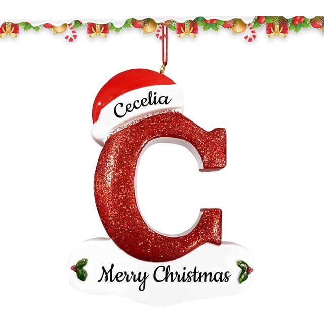 Adornos navideños familiares personalizados, colgante con monograma de nombre personalizado, adornos para árboles de Navidad 2024, colgantes navideños con purpurina brillante, adornos navideños con te