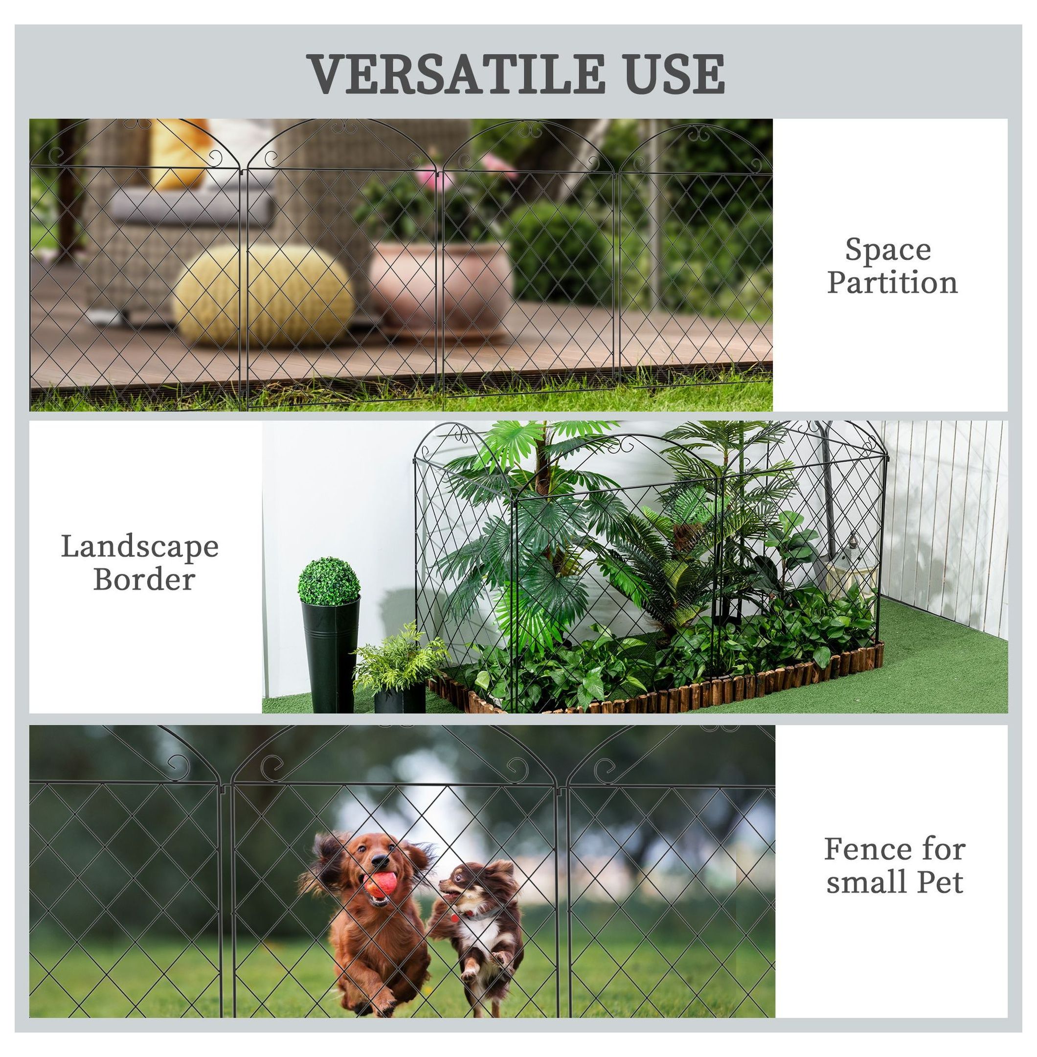 Metal Garden Fence 4-Pack, 11.5ft Outdoor Decorative Fence - Rust-Resistant Steel Border for Flower Beds, Animal Barrier, Patio Edging, Black