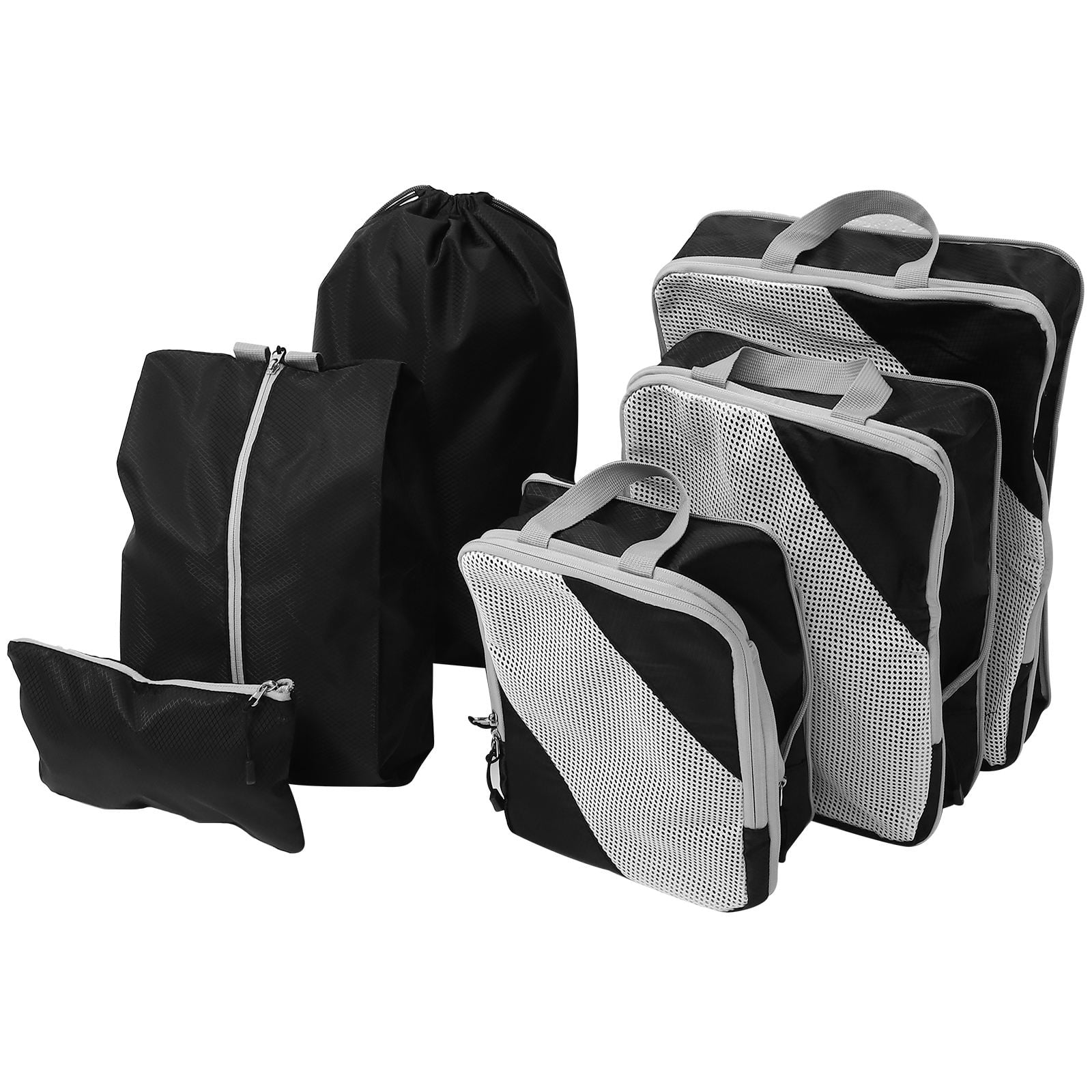 Milisten 6-Piece Travel Packing Cubes Set in Black, Polyester Luggage Organizers with Smooth Zippers for Suitcases