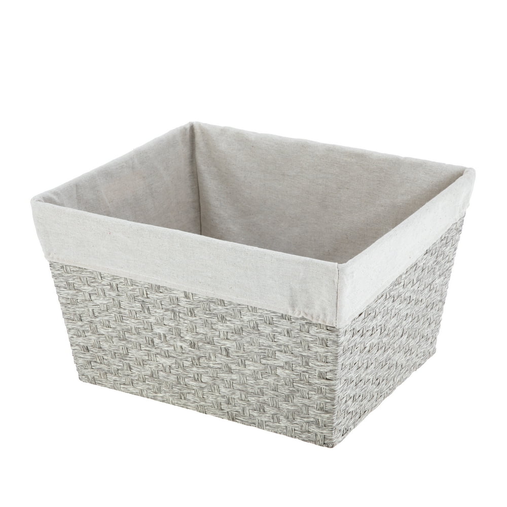 Mainstays Large Gray Paper Rope Storage Basket with Fabric Liner and