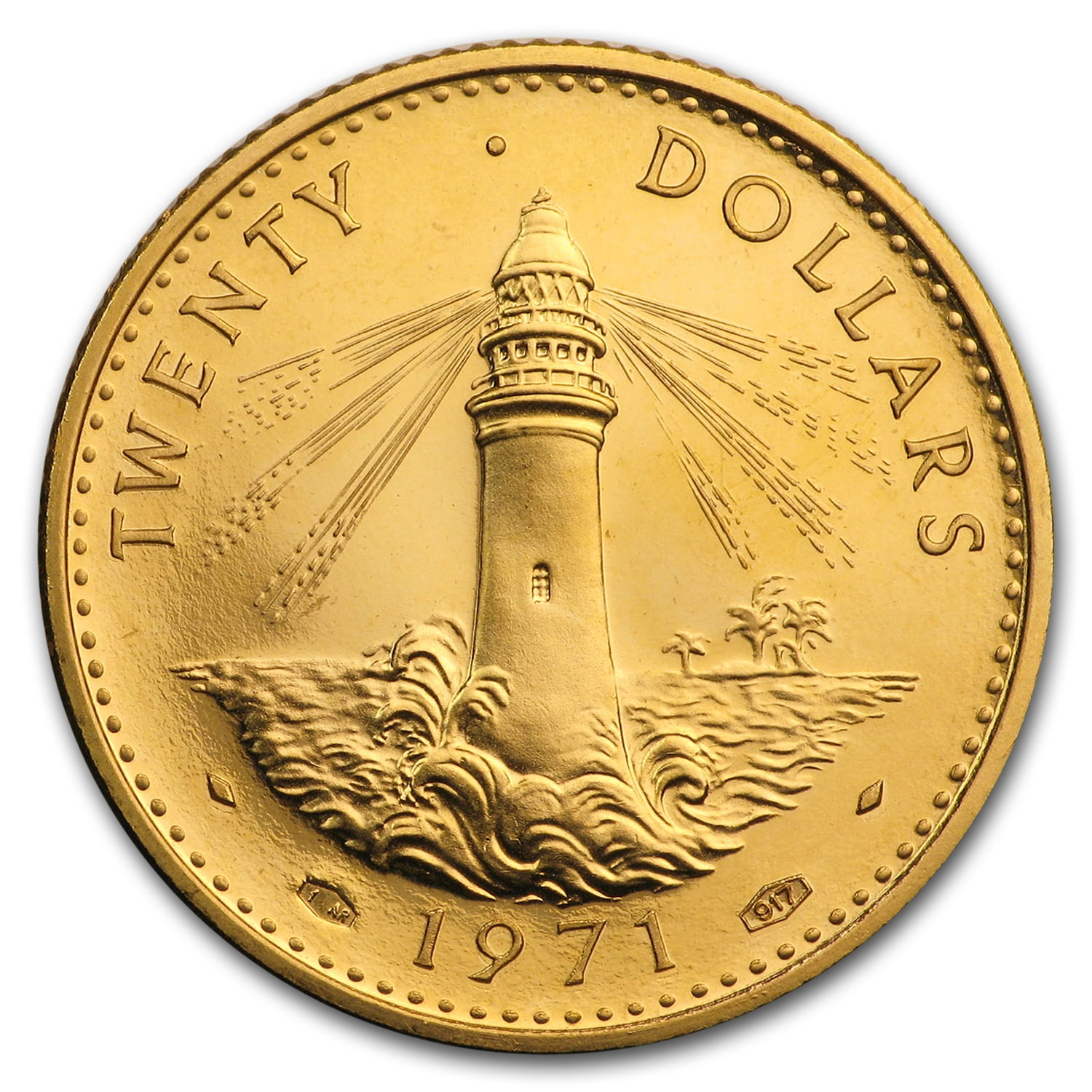 19671971 Bahamas Gold 20 Dollars Lighthouse BU/Proof