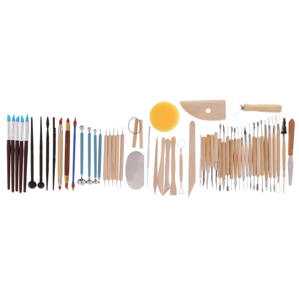 Milageto 5 Style Polymer Clay Tools,Modeling Clay Tools, Wooden Clay Tools, Wooden Handle 56Pcs