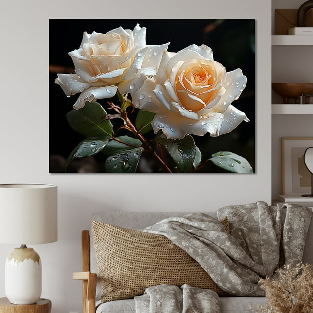 Designart art Mural Moderne sur Toile Blanche, art Mural Roses, Roses Blanches expression d'Amour, Décoration Murale Roses, 20x12 Pouces