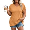 thumbnail image 2 of Jewelreauty Women's Plus Size T-Shirts Short Sleeve V Neck Basic Tees 1X-5X Split Hem Soft Casual Summer Tops, Orange 2XL, 2 of 6