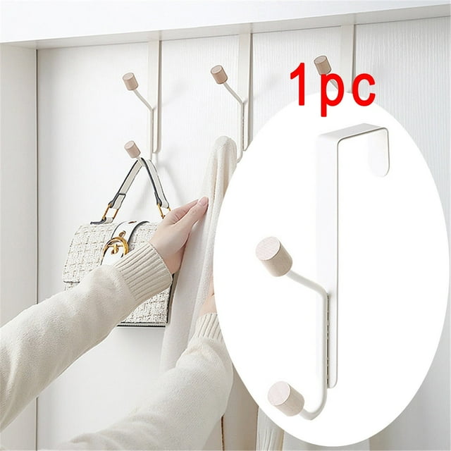 Oleegame 1PC Spoon And Lid Rest Bathroom Shower Rack With Hook Storage Rack Wall Hanging Steel Door Behind Two Hook Coat Hat And Bag Hanger White