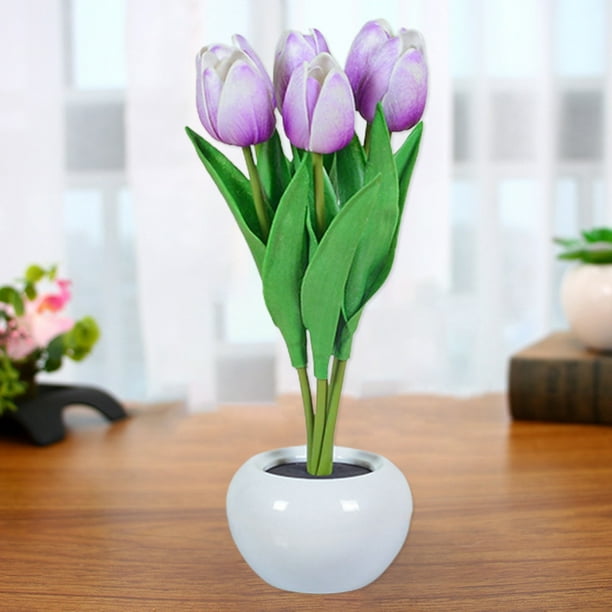DISHAN Tulip Table Lamp Decorative Realistic Looking Attractive Tulip Flowerpot LED Lamp Desktop Decoration - Walmart.com