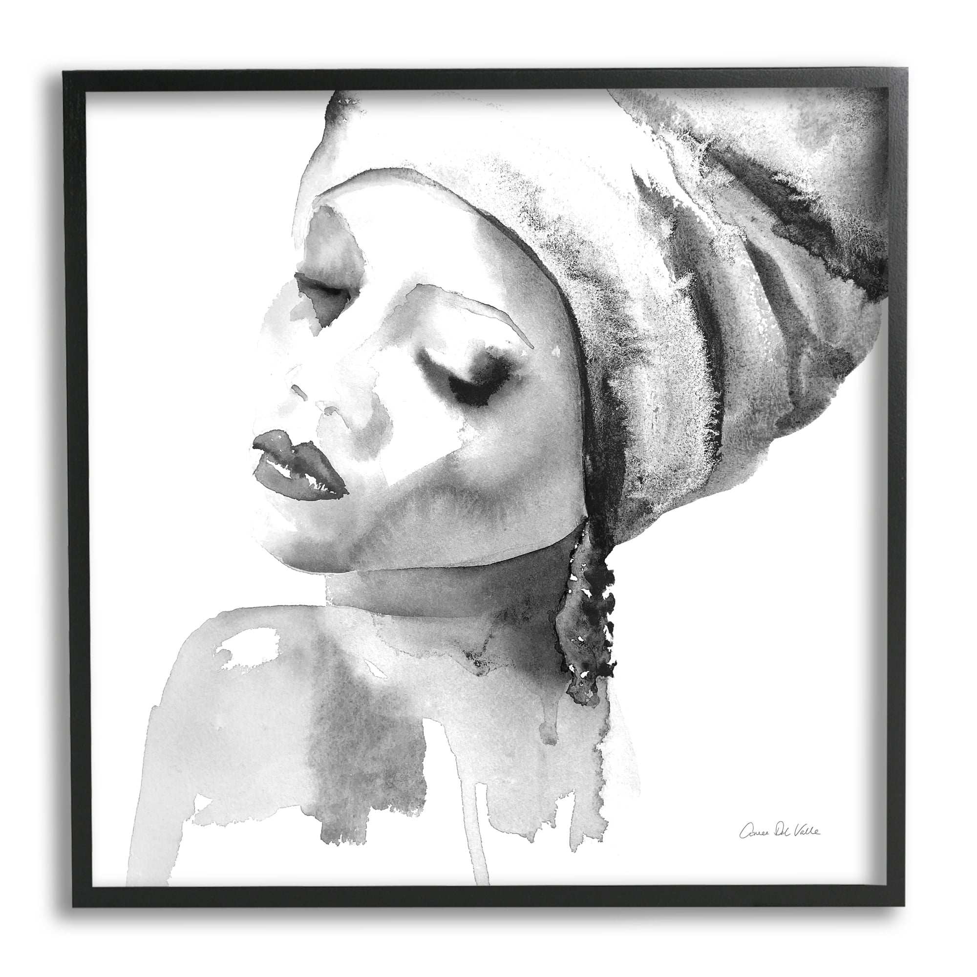Stupell Industries Woman With Headwrap Tranquil Black White Watercolor Portrait, 24 x 24, Design by Aimee Del Valle