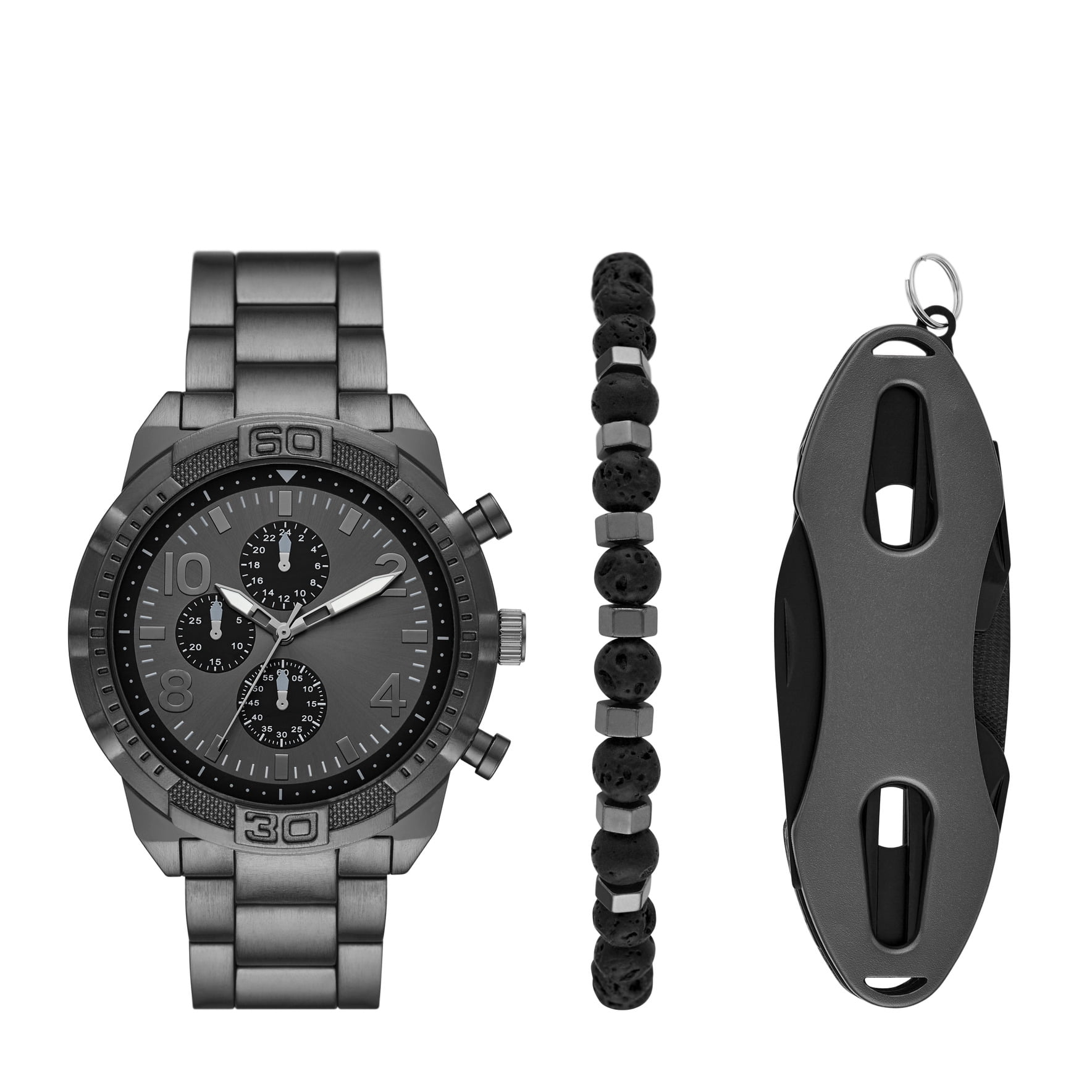 George Men's Watch Gift Set with Gunmetal-tone Bracelet Watch, Gunmetal Diver Bezel and Grey Sunray Dial