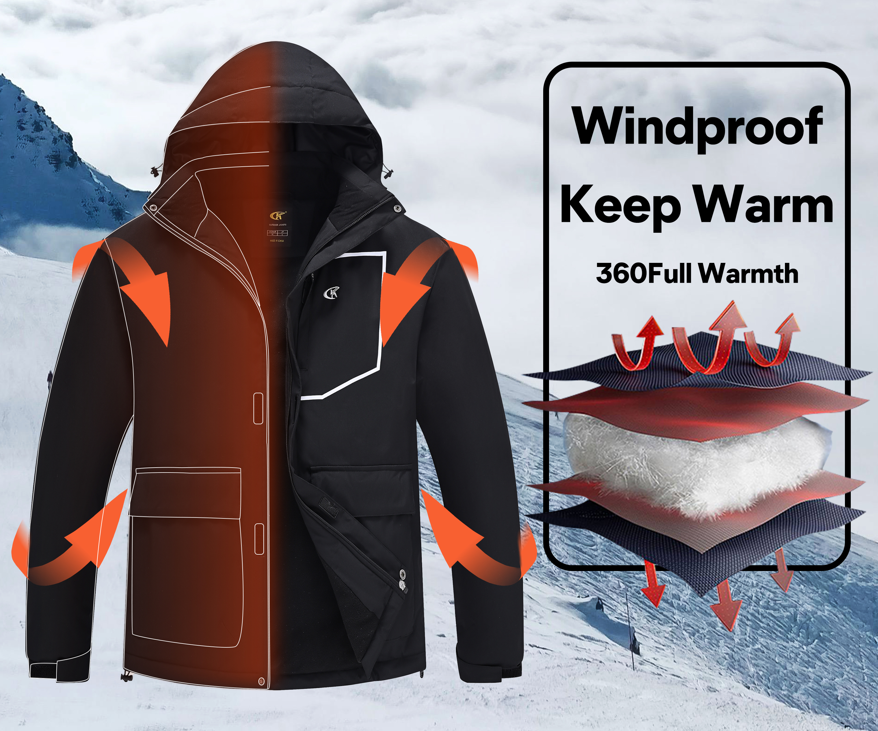 Tyhengta Men's Waterproof Ski Jacket, Black photo 4