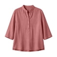 thumbnail image 4 of Asgosdo Women Tops 3/4 Sleeve Mandarin Henley Shirt Collar Solid Clothes Crinkle Textured Outfits Half Button Loose Casual Blouses All Season Womens Shirts, 4 of 5