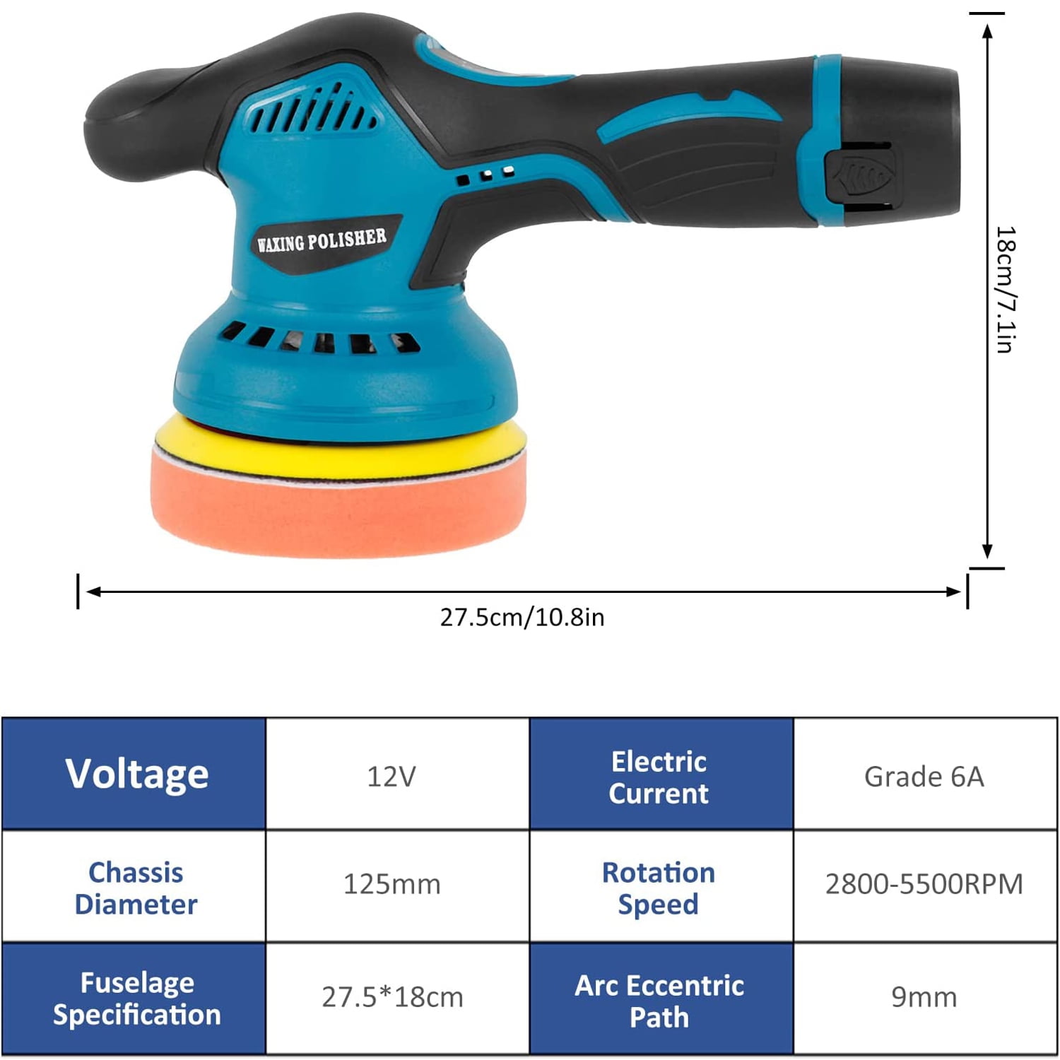 Prociv Cordless Buffer Polisher, 5 Inch Orbital Polisher for Cars, 8 Variable Speed 5500RPM, 2 PC 12V Rechargeable Battery, Wireless Car Waxing Tool for Car Detailing