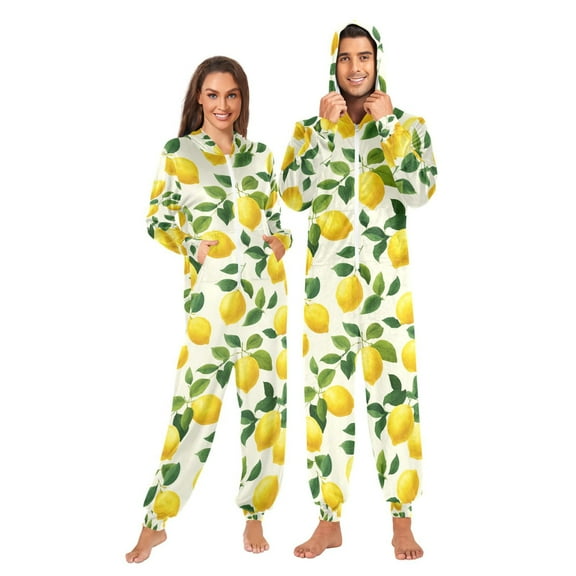 Adult Christmas Onesie Lemon Simple Design Adult Zipper One-Piece Pajamas Unisex Pajamas with Pockets