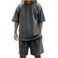 thumbnail image 3 of Jinhomg Mens Casual Summer Outfits 2 Piece Big and Tall Lounge Sets Loose Fit Comfy Short Sleeve Crew Neck T-Shirts and Elastic Drawstring Waist Shorts Dark Gray S, 3 of 8