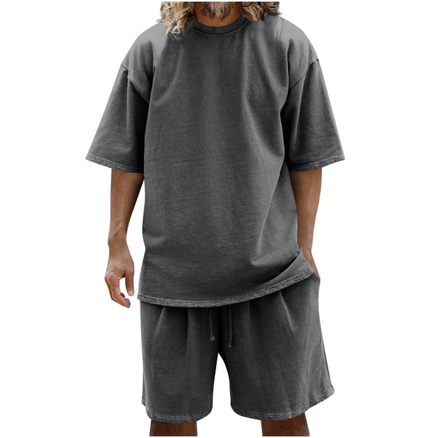 Tumotour 2 Pieces Going Out Outfits For Men Outfits-Short Sleeve Round Neck Athletic Set T-Shirts Drawstring Tracksuit Set