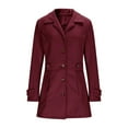 thumbnail image 4 of BLTIBY Women's Winter Long Trench Coat Single Breasted Casual Lapel Button Down Wool Blend Peacoat Jacket Warm Outerwear Wine XXL, 4 of 9