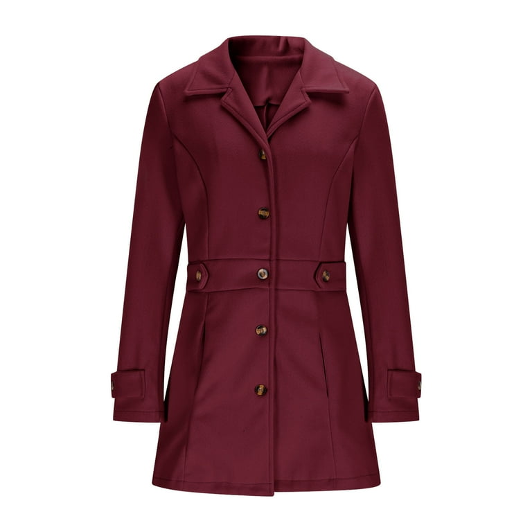 Dasayo Trench Coat for Women Red Peacoat Wool Tunic Dress Collared Coats Shacket Women L, Women's, Size: Large