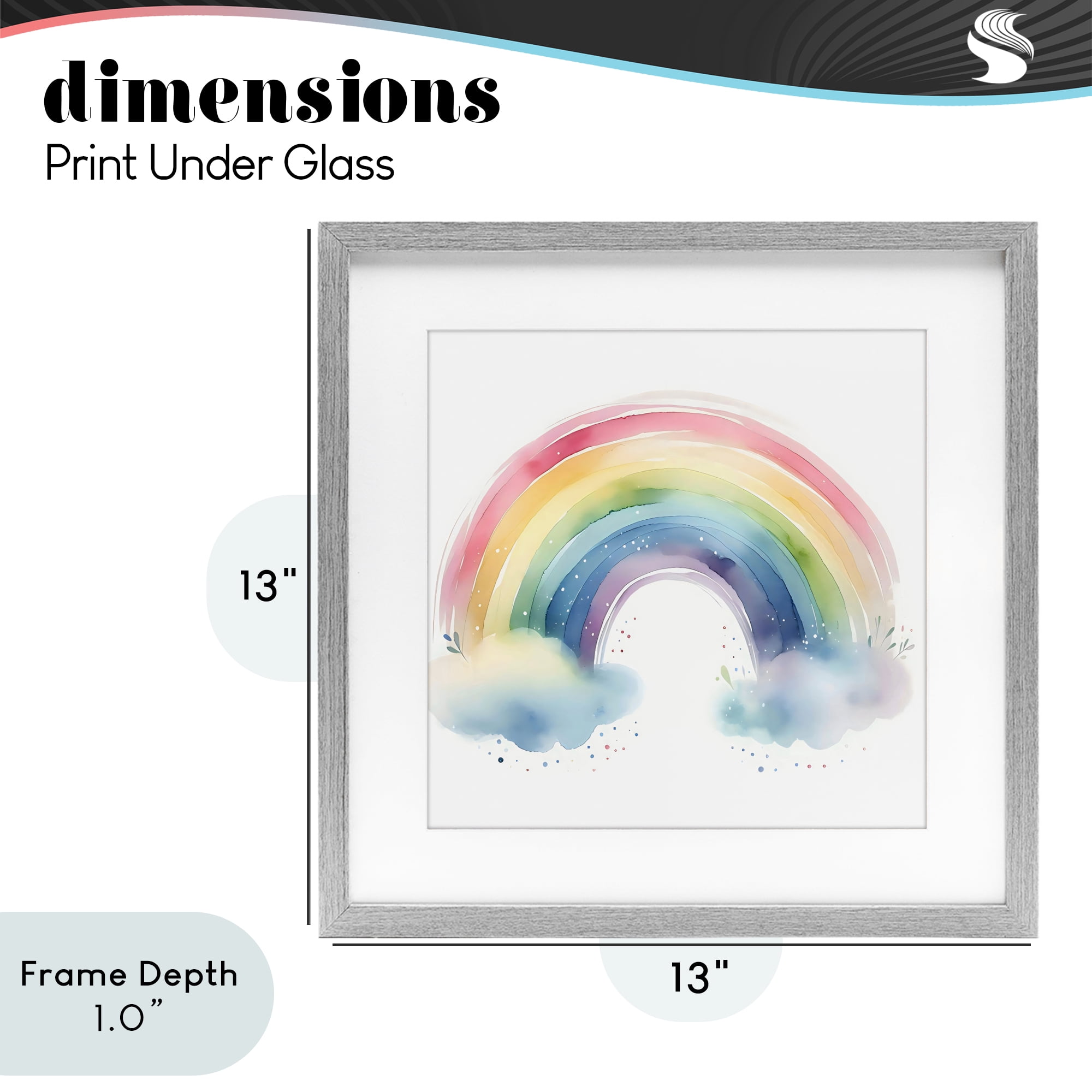 Stupell Industries Soft Rainbow with Clouds Gray Framed Print Under Glass, design by Creative Studio