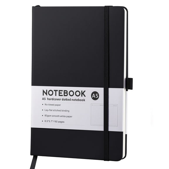 PPKVUFD Lined Journal Notebook, Black, 190 Pages, A5 Medium Size 5.7 in x 8.5 in - 100 GSM Thick Paper – Hardcover Journaling Notebook for Work, Office & Note Taking