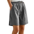 thumbnail image 2 of Women's Cotton Elastic Waist Casual Shorts with Pockets, Summer Buttons Shorts, Comfy Soft Shorts for Women, Casual Daily Summer Beach Vacation, Womens | VerBelle,Dark Gray XL, 2 of 7