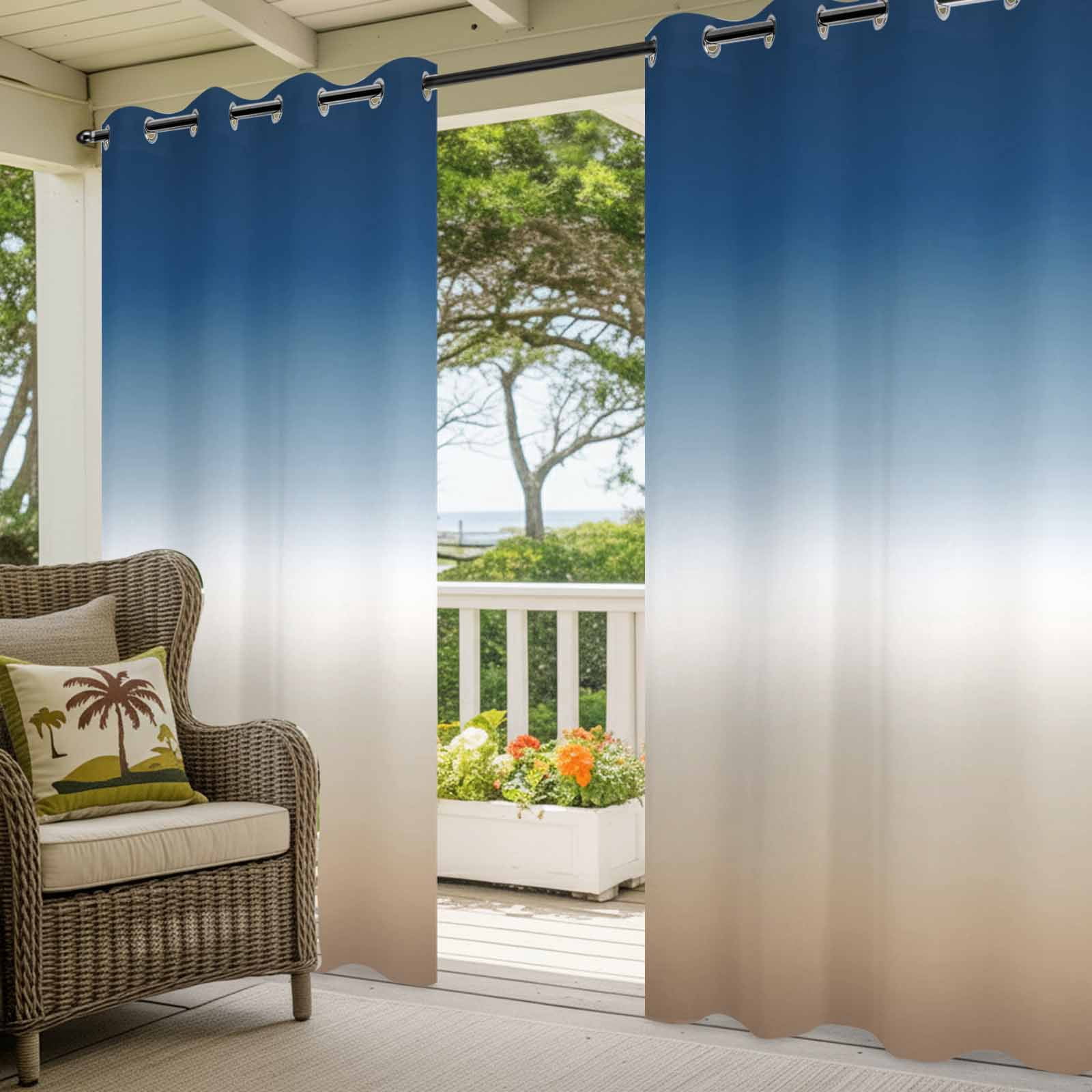 Outdoor Curtains for Patio Waterproof, Navy Blue Beige Ombre Cream Windproof Pravicy Outside Porch Blackout Curtain, Modern Abstract Art Aesthetics Sun Blocking Grommets Curtains for Cabana 54"x108"