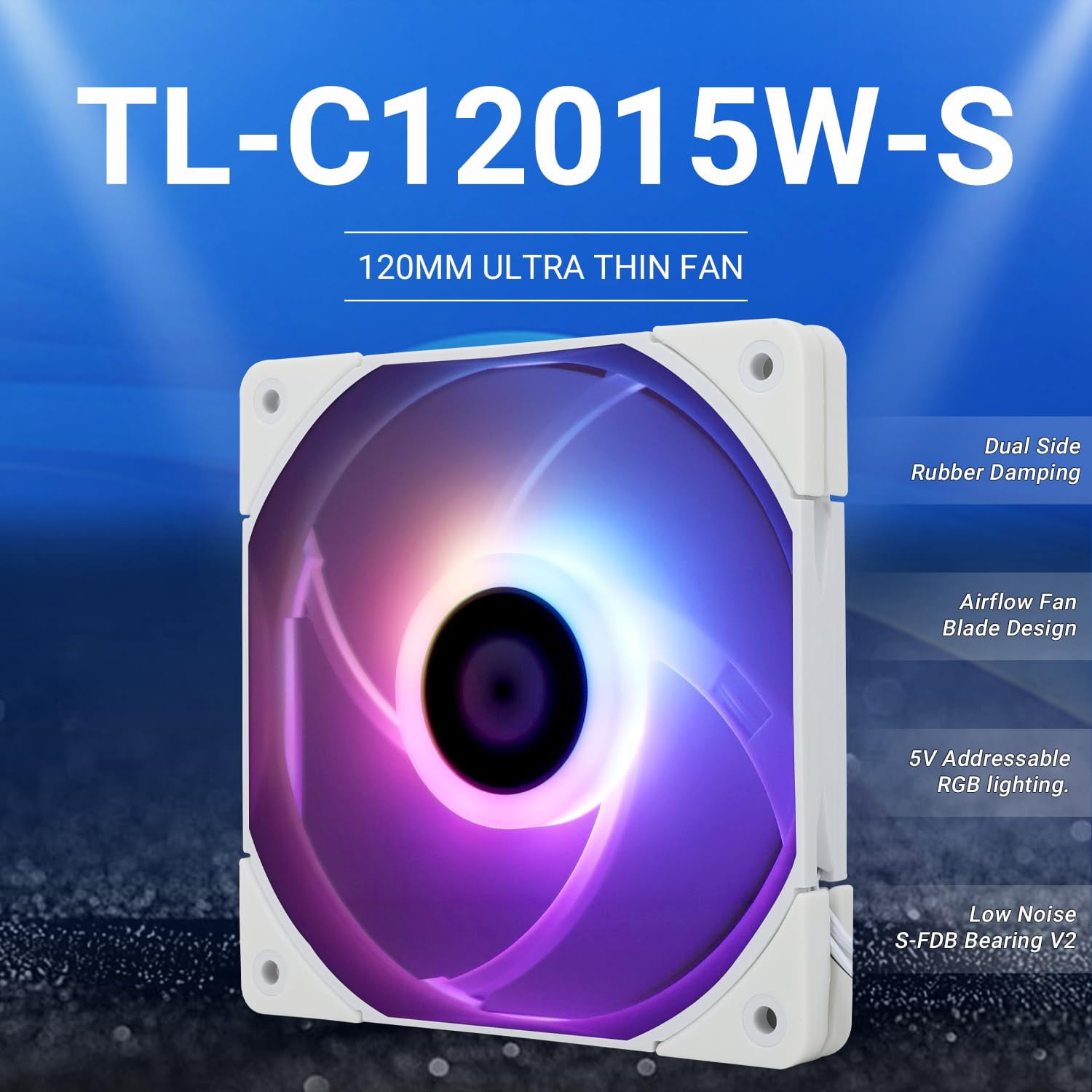 C12015W-S CPU Fan Computer case Fan Quiet 4pin PWM ARGB PC Fan, 15mm Slimline Cooler Fan, 120mm CPU Cooling Fan(White)